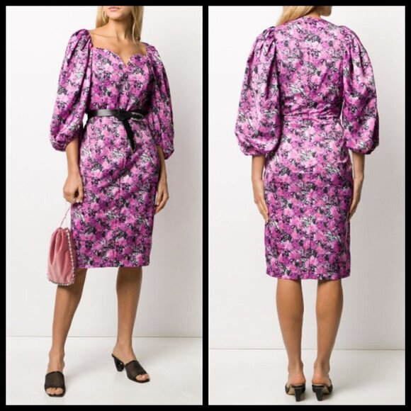 💕ROTATE💕 Irina Blouson Puff Sleeve Printed Dress ~ Pink Floral Print 10 NWT - Picture 7 of 16